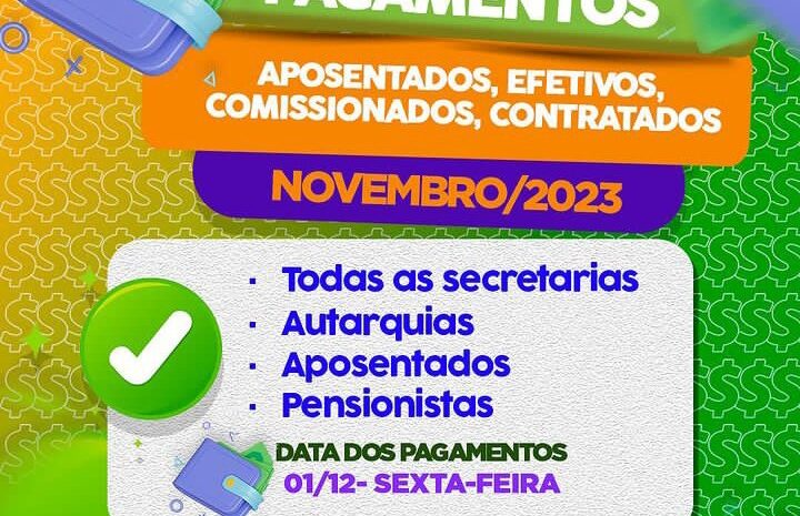  PALMARES: Prefeitura divulga calendário de pagamentos de novembro: salários na conta nesta sexta-feira.