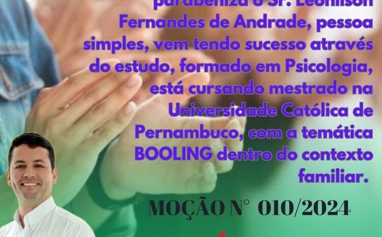  CATENDE: Vereador CÉSAR BARROS concede Moção de Aplausos a LEONILSON FERNANDES DE ANDRADE  por sua contribuição exemplar à comunidade.