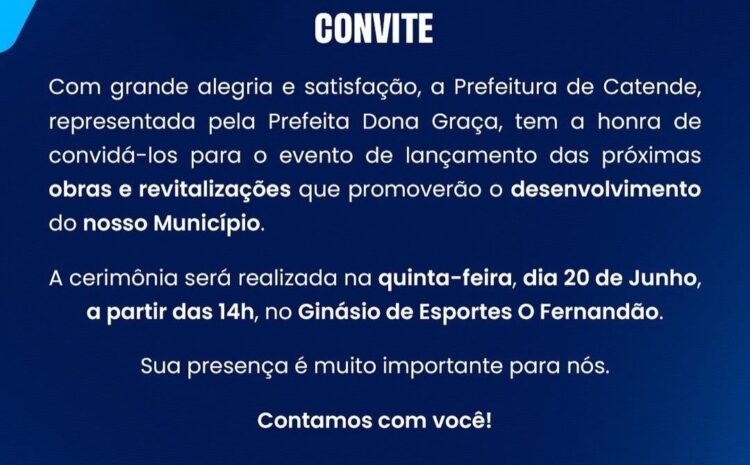  CATENDE: Prefeitura lança PROJETOS DE REVITALIZAÇÃO para impulsionar o desenvolvimento municipal